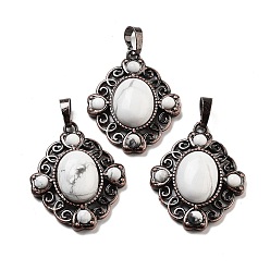 Говлит Подвески из натурального говлита с ромбами, подвески из латуни красного медного тона, 34x27x8 мм, отверстие : 8x5 мм