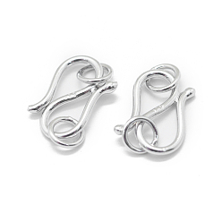 Platinum Rhodium Plated 925 Sterling Silver S-Hook Clasps, with 925 Stamp, Platinum, 12x8x1mm, Hole: 3mm