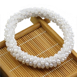 WhiteSmoke Crystal Glass Beaded Stretch Bracelets, Womens Fashion Handmade Jewelry, WhiteSmoke, Inner Diameter: 2-3/8 inch(6cm)