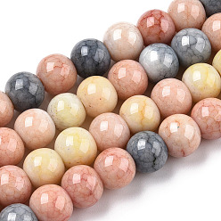 Light Salmon Opaque Crackle Glass Round Beads Strands, Imitation Stones, Round, Light Salmon, 8~9mm, Hole: 1.5mm, about 104~106pcs/strand, 30.31~31.10 inch(77~79cm)