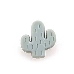 Light Grey Food Grade Eco-Friendly Silicone Focal Beads, Chewing Beads For Teethers, DIY Nursing Necklaces Making, Cactus, Light Grey, 25x23x8mm, Hole: 2mm