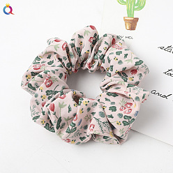 C225A Floral Hair Scrunchie - Korean Pink Pineapple Fabric Hair Tie for Women's Office Look - Elastic Headband Accessory