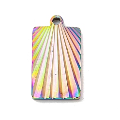 Rainbow Color Ion Plating(IP) 304 Stainless Steel Pendants, Rectangle Charm, Rainbow Color, 21x11.5x1.9mm, Hole: 1.8mm