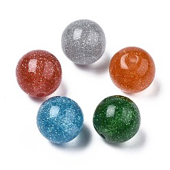 Mixed Color Resin Beads, with Glitter Powder, Round, Mixed Color, 19.5mm, Hole: 3mm