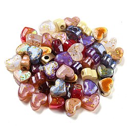 Mixed Color Opaque Acrylic European Beads, with Gold Foil, Large Hole Beads, Heart, Mixed Color, 14.6x17.8x8.3mm, Hole: 4.5mm