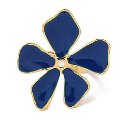 Королевский синий Золотое ионное покрытие (IP) 304 регулируемые кольца в форме цветка из нержавеющей стали с эмалью для женщин, королевский синий, Цветок: 35x32 мм, внутренний диаметр: 18 мм