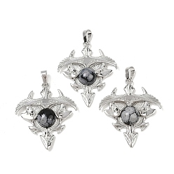 Снежный Обсидиан Подвески-треугольники из натурального снежного обсидиана, подвески из латунных камней, платина, стойки покрытие, 41.5x34.5x5.5~7 мм, отверстие : 8.5x5.5 мм