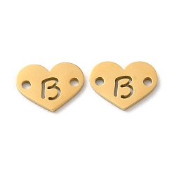 Letter B Ion Plating(IP) 304 Stainless Steel Connector Charms, Heart with Letter, Golden, Letter B, 9x12x1mm, Hole: 1.5mm