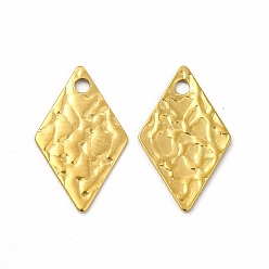 Real 18K Gold Plated Ion Plating(IP) 304 Stainless Steel Pendants, Textured, Rhombus, Real 18K Gold Plated, 16x9.5x0.6mm, Hole: 1.4mm