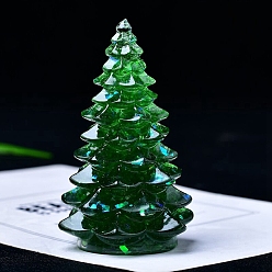 Green Resin Christmas Tree Display Decoration, with Lampwork Chips inside Statues for Home Office Decorations, Green, 56x88mm