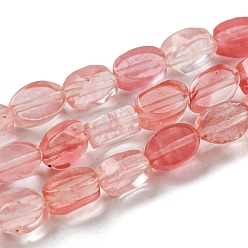 Quartz Cerise Perles de verre de quartz cerise brins, Ovale Plat, 6~6.5x4~4.5x2.5mm, Trou: 0.6mm, Environ 64 pcs/chapelet, 15.94'' (40.5 cm)
