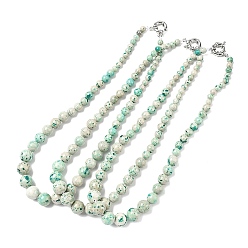 Зеленый Ожерелья из окрашенных натуральных окаменелостей, круглые, градуированные по цвету., с пружинными застежками из платиновой латуни, зелёные, 18.66~18.78 дюйм (47.4~47.7 см)