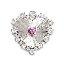 Платина Латунные микро проложить кубического циркония подвески, сердце прелести, стойки покрытие, долговечный, без кадмия и без свинца, платина, 20x19x3 мм, отверстие : 1.4 мм