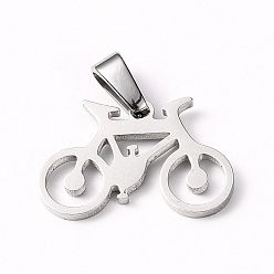 Stainless Steel Color 304 Stainless Steel Pendants, Bicycle, Stainless Steel Color, 15.5x24x1.5mm, Hole: 8x3mm
