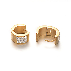 Golden 304 Stainless Steel Huggie Hoop Earrings, with Rhinestone, Golden, 14x7mm, Pin: 1mm