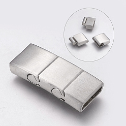 Stainless Steel Color 304 Stainless Steel Magnetic Clasps with Glue-in Ends, Frosted, Rectangle, Stainless Steel Color, 30x12.5x5.5mm, Hole: 3x10mm