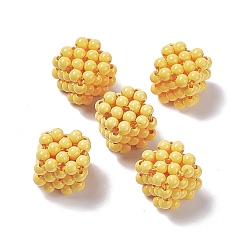 Gold Handmade Opaque Plastic Woven Beads, No Hole Bead, Cube, Gold, 15.5x15.5x15.5mm
