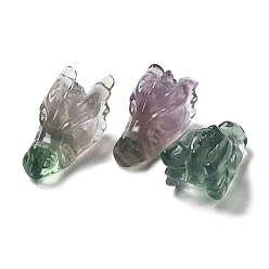 Fluorite Natural Fluorite Healing Dragon Head Figurines, Reiki Energy Stone Display Decorations, for Home Feng Shui Ornament, 42~45x18~21x18~20mm