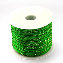 Green Metallic Stain Beads String Cords, Nylon Mouse Tail Cord, Green, 1.5mm, about 100yards/roll(300 feet/roll)