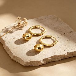 Золотой 304 Серьги-кольца из нержавеющей стали для женщин, круглый шар, золотые, 28 мм