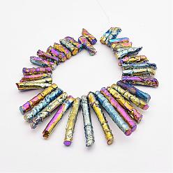 Colorful Electroplate Natural Dragon Bone Stone Beads Strands, Column, Colorful, 16~50x5~6mm, Hole: 1mm, about 34pcs/strand, 7.48 inch(19cm)