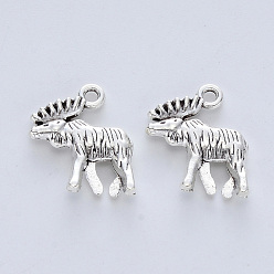 Antique Silver Tibetan Style Alloy Pendants, Cadmium Free & Lead Free, Reindeer/Stag, Antique Silver, 18x15x4mm, Hole: 1.6mm, about 322pcs/500g