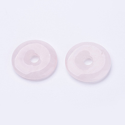 Rose Quartz Natural Rose Quartz  Pendants, Donut/Pi Disc, Donut Width: 15.8~16mm, 39~40x6~7mm, Hole: 8mm