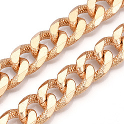 Light Gold Aluminum Faceted Curb Chains, Diamond Cut Cuban Link Chains, Unwelded, Light Gold, 17x13x5mm