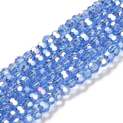 Cornflower Blue Electroplate Glass Beads Strands, AB Color Plated, Faceted(32 Facets), Round, Cornflower Blue, 4mm, Hole: 0.5mm, about 100pcs/strand, 14.2 inch
