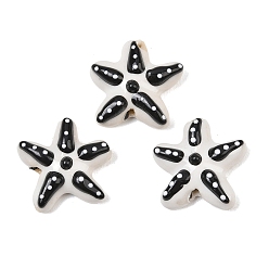 Black Handmade Porcelain Beads, Hand Painted, Famille Rose Porcelain, Starfish with Polka Dot, Black, 17.5x17.5x6mm, Hole: 1.8mm