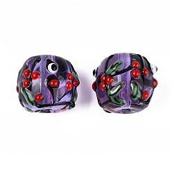 Средний Фиолетовый Ручной работы ухабистым Шарики Lampwork, бочка, ветка и глаз, средне фиолетовый, 16~17.5x16.5~20.5 мм, отверстие : 1.8~3.8 мм