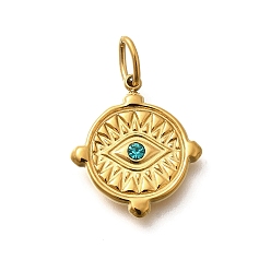 Темно-Голубой 304 из нержавеющей стали горный хрусталь подвески, ионное покрытие (ip), плоские круглые и глазные подвески, глубокое синее небо, 19.5x17x3 мм, отверстие : 4.5x3 мм