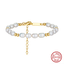 Real 14K Gold Plated 925 Sterling Silver & Natural Pearl Beaded Bracelets, Real 14K Gold Plated, 6-7/8 inch(17.5cm)