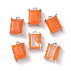 Оранжевый Латунь стекло амулеты, прямоугольные, граненые, платина, оранжевые, 13x9x6 мм, отверстие : 1.2 мм