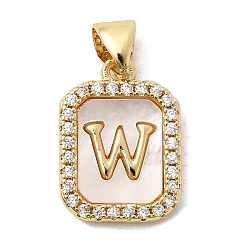 Letter W Латунные микропаве прозрачные подвески с фианитом, с естественной оболочке, без кадмия и без свинца, долговечный, стойки покрытие, Буква W, 16.5x12x2 мм, отверстие : 4x3 мм