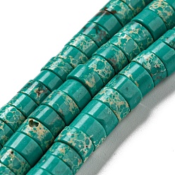 Dark Cyan Synthetic Imperial Jasper Dyed Beads Strands, Disc, Heishi Beads, Dark Cyan, 6~6.5x3~3.5mm, Hole: 1.2mm, about 107pcs/strand, 14.88''~14.96''(37.8~38cm)