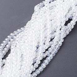 Clear AB Glass Bead Strands, Round, AB Color Plated, Clear AB, 6mm, Hole: 1mm, about 50pcs/strand, 13 inch