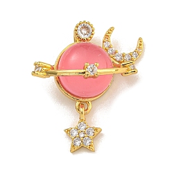 Ярко-Розовый Латунные микро проложить кубического циркония подвески, cmолой, долговечный, золотые, планета, луна и звезда, ярко-розовый, 25x22x14 мм, отверстие : 4x2 мм
