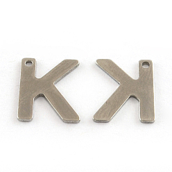 Letter K 201 Stainless Steel Letter Charms, Letter.K, 11x5.5~12x0.5mm, Hole: 1mm