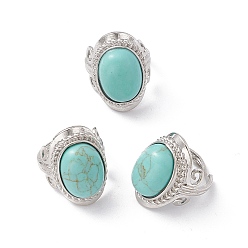 Synthetic Turquoise Synthetic Turquoise Oval Adjustable Ring, Platinum Brass Jewelry for Women, Cadmium Free & Nickel Free & Lead Free, US Size 7 3/4(17.9mm)