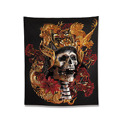 Dark Goldenrod Polyester Halloween Skull Wall Hanging Tapestry, for Bedroom Living Room Decoration, Rectangle, Dark Goldenrod, 1500x1000mm