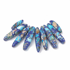Deep Sky Blue Synthetic Gemstone Beads Strands, Lapis Lazuli and Regalite, Graduated Fan Pendants, Focal Beads, Dyed, Deep Sky Blue, 19~50x7~8.5x6~8mm, Hole: 1.5mm, 9pcs/set, 2.75 inch/strand