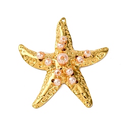 Pink 304 из нержавеющей стали большие кулоны, прелести морская звезда, с пластмассовой жемчужиной abs, вакуумное покрытие pvd, реальный 18 k позолоченный, розовые, 50x46.5x11 мм, отверстие : 1.4 мм