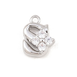 Letter S Латунные микропаве прозрачные кубические циркониевые подвески, долговечный, стойки покрытие, платина, без кадмия и без свинца, Письмо с, 10.5x7.5x3.5 мм, отверстие : 1.2 мм