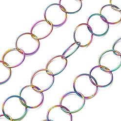 Rainbow Color Ion Plating(IP) 304 Stainless Steel Rolo Chains, Soldered, with Spool, Rainbow Color, 13x1mm