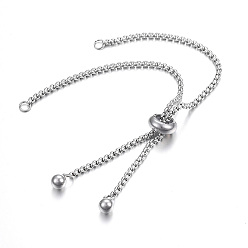 Stainless Steel Color Adjustable 304 Stainless Steel Bracelet Making, Slider Bracelets, for DIY Jewelry Craft Supplies, Stainless Steel Color, 9-1/2 inch(24cm), Hole: 2.5~3mm, Single Chain Length: about 12cm
