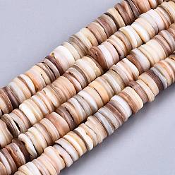 BurlyWood Natural Freshwater Shell Beads Strands, Heishi Beads, Flat Round/Disc, BurlyWood, 8~9x1~3mm, Hole: 1mm, about 178~182pcs/strand, 14.96 inch(38cm)