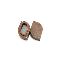 Gray Wood Ring Storage Box, Ring Magnetic Gift Case with Velvet Inside, Leaf, Gray, 6x4cm