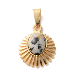 Далматинских Джаспер Природные яшмы далматин подвески, 304 подвески-солнце из нержавеющей стали, ионное покрытие (ip), золотые, 16.5x13x4 мм, отверстие : 6x3 мм