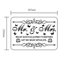 Word Large Plastic Reusable Drawing Painting Stencils Templates, for Painting on Scrapbook Fabric Tiles Floor Furniture Wood, Rectangle, Valentine's day Themed Pattern, 297x210mm
